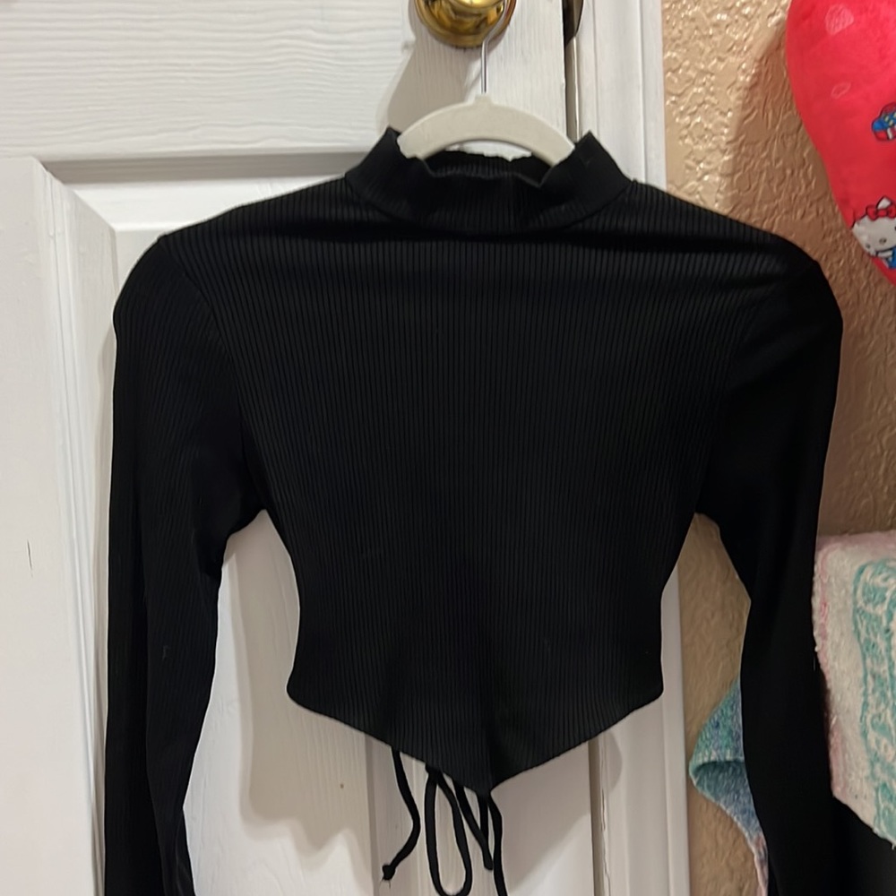 LA Luxe black crop top open back